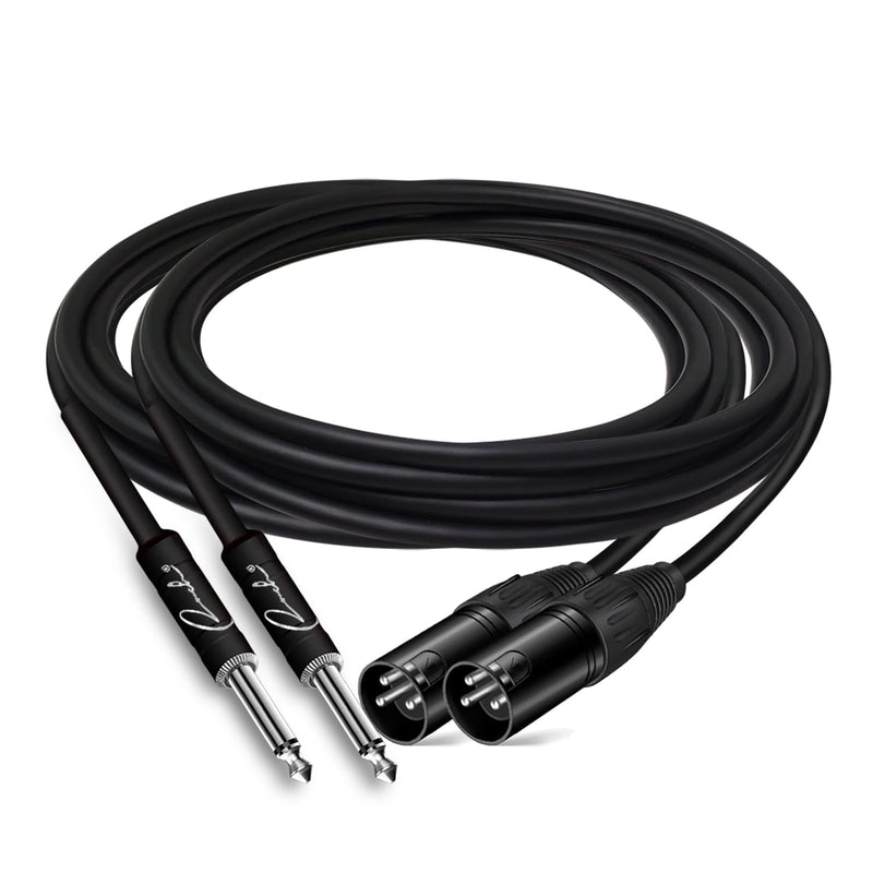 Ranch 2Pcs 25ft Male XLR to 1/4 TS Mono Jack Microphone Cable Quarter Inch to XLR Male Unbalanced Interconnect Cable - Black 2 Pack 25 Feet