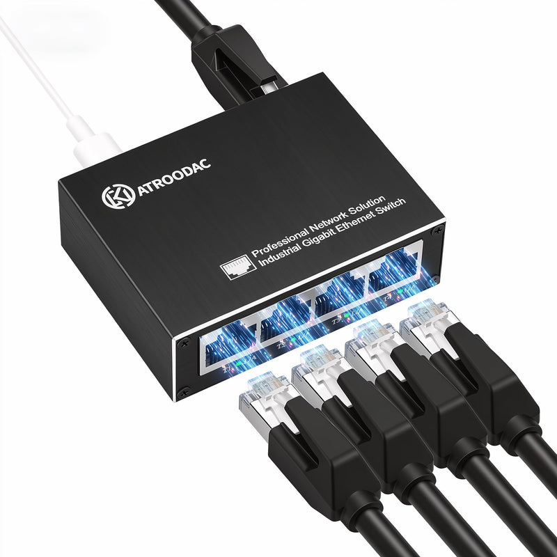 Mini 5-Port Gigabit Ethernet Switch, USB-C Powered, Plug & Play | 10/100/1000 Mbps Unmanaged Network Switch, Compact Network Hub, Desktop, Aluminum Case, Fanless for Home, Office and Travel