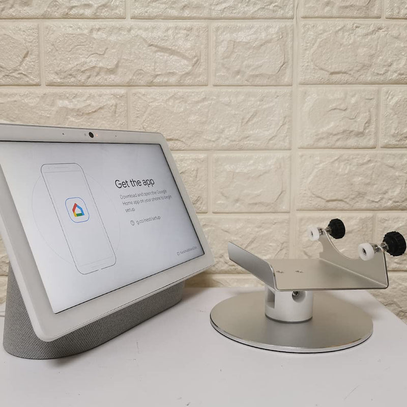[AUSTRALIA] - Adjustable Aluminum Swivel Stand for Google Nest Hub Max - 360° Horizontal Rotation, ±30° Tilt, Non-Slip Silicone Pads, Easy Installation, Universal Compatibility, Durable & chassis Metal Design silver 