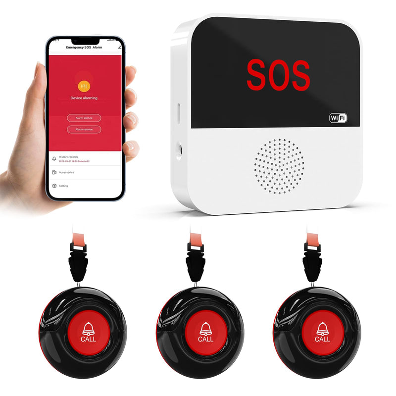 [AUSTRALIA] - WiFi Caregiver Pager System Life Alert Systems for Seniors No Monthly Fee Call Bell for Patients at Home Fall Alert Devices for Elderly 3 SOS Call Button 1 Receiver(only Supports 2.4GHz Wi-Fi) 3 Button & 1 Receiver 