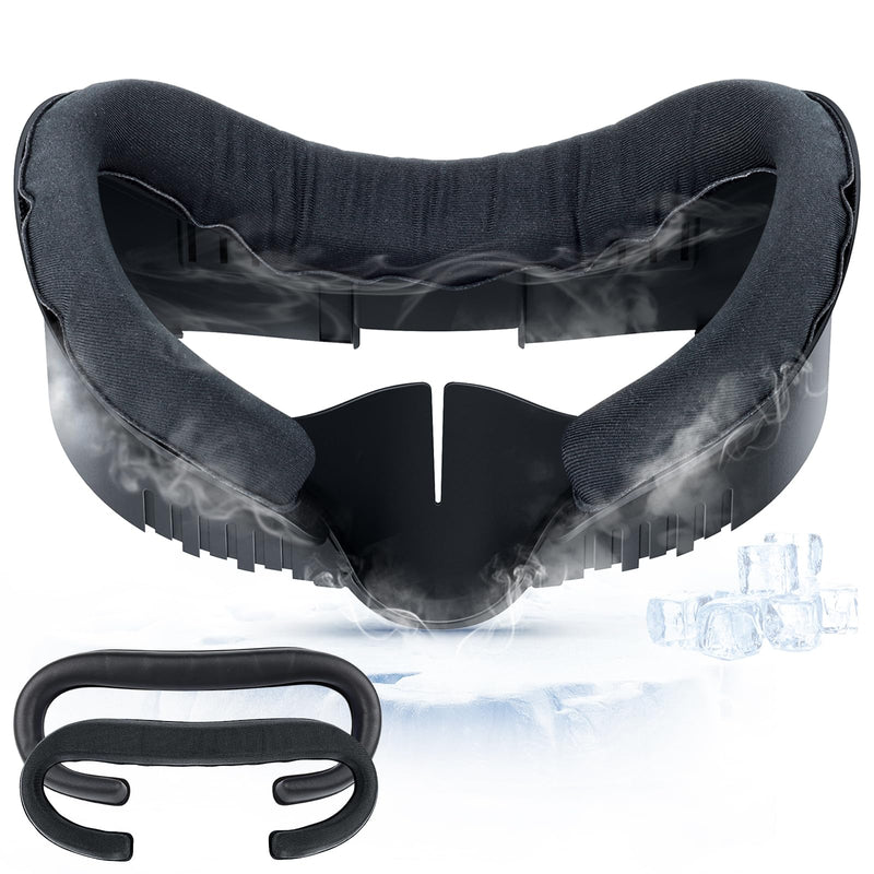 Face Cover Pad for Oculus Quest 3, 2 Replacement Face Cushion Pad(1 Cooling Gel, 1 PU Leather) with Facial Interface Frame, VR Accessories Set for Meta Quest 3 Including Anti-Leakage Nose Pad