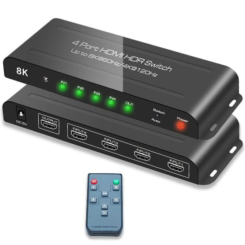 (Upgrade) SkycropHD HDMI 2.1 Switch 4K@120Hz 8K@60Hz HDMI Switcher 4 in 1 Out Support PS5, Xbox Series X, 48Gbps, HDR10+, HDCP2.3