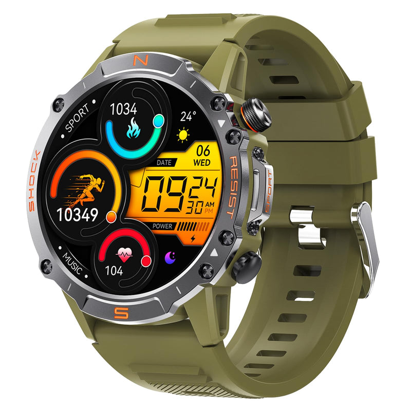 WalkerFit Smart Watch for Men- Answer/Dial Calls with 110 Sport Models, IP68 Waterproof Fitness Watch with Heart Rate Monitor, Android Smart Watch for iPhone, 1.43" AMOLED Display, Traditional Green