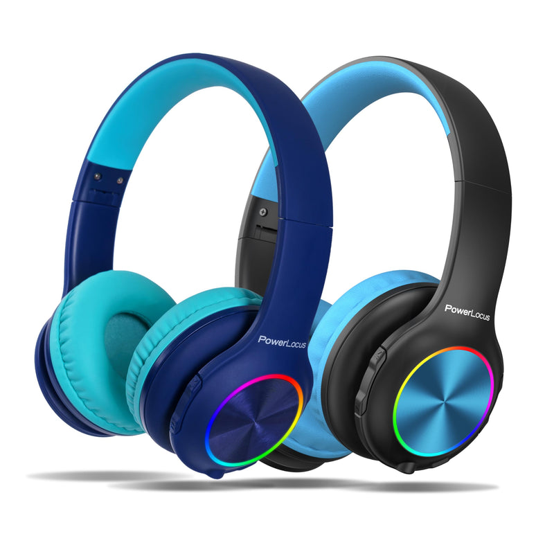 PowerLocus PLED Kids Headphones Wireless, Over Ear Headphones for Kids with 74/85/94dB Safe Volume Limits, Microphone, LED Lights