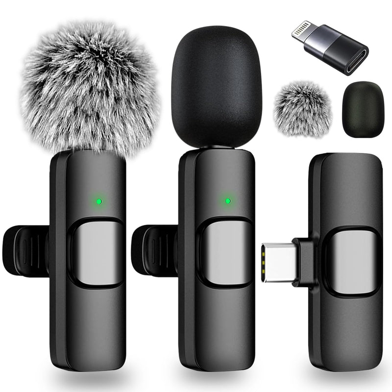 Wireless Lavalier Microphone for iPhone - Android, iPad, Tablets, Bluetooth Mini Microphone with Noise Canceling,65FT Transmission,6H Battery Life, Professional Lapel Mic for Video Recording