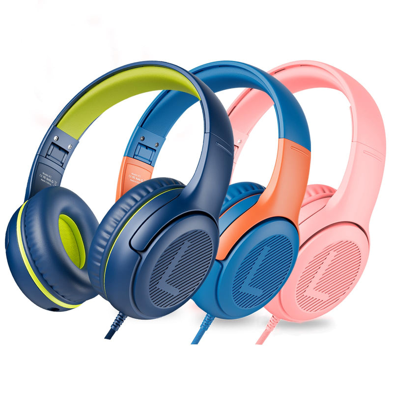 awatrue AT2 3PCS Kids Headphones for School Travel, 85/94dB Safe Volume | 3.5mm Jack, HD Mic, Portable Wired Headphone with Shareport, Stereo Sound On-Ear Headphones for Toddler Kids Girls Boys 3 Pack