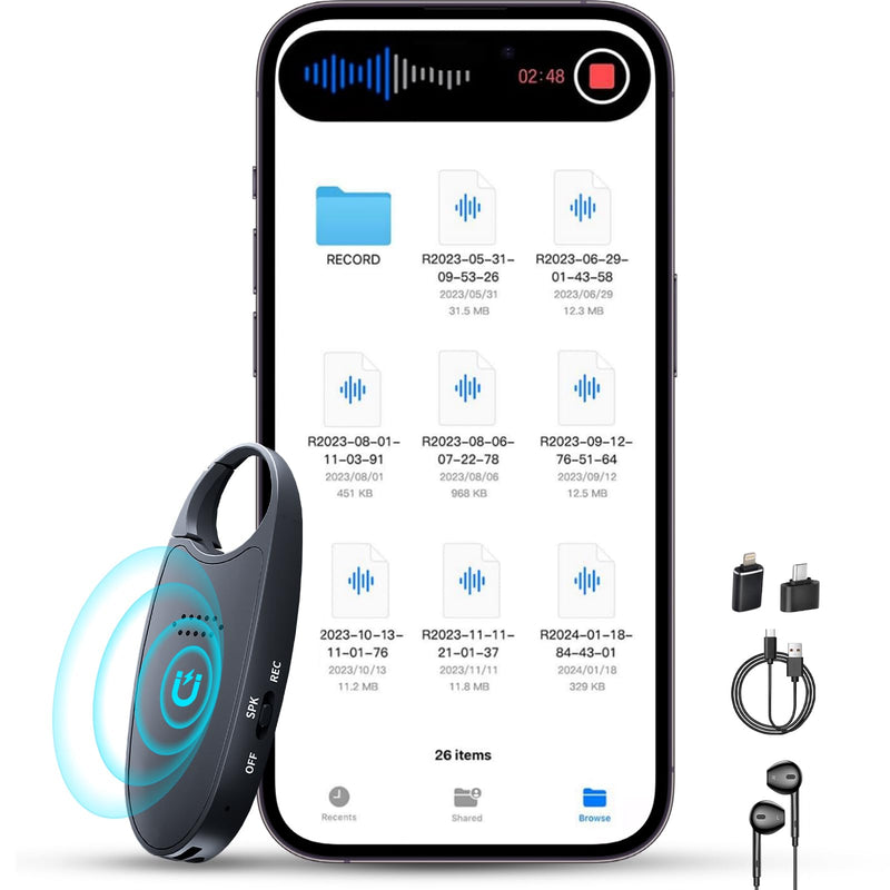 64GB Digital Voice Activated Recorder with Playback, 4-in-1 Mini Portable Audio Recorder with AI Noise Cancelling, Voice Magnetic Device for Lectures, Meetings Black