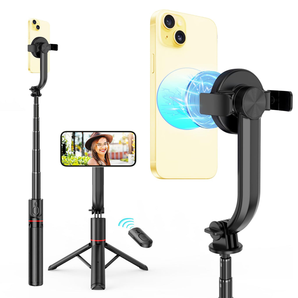 40" Magnetic Selfie Stick Tripod w Wireless Remote Control Phone Mount Magnetic Golf Tripod for Vlog Tiktok Portable Travel Compatible for iPhone All Phones