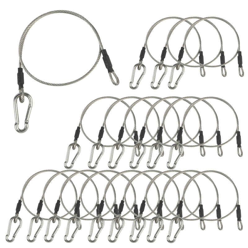 1/8" Stage Light Cables 20 Pack, 2ft Safety Cables with Carabiner Lock for DJ Light Equipments, Stainless Steel Wire Ropes, 120lb Load Capacity 1/8" dia 20pcs