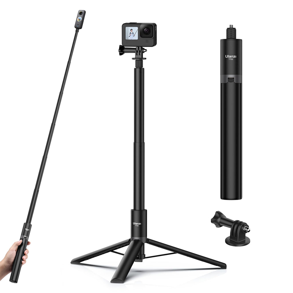 59in Invisible Selfie Stick Tripod for Insta360 X4/GO 3/X3/ONE RS/ONE X2/ONE X/GO 2/ONE R/ONE - ULANZI TT52 Extension Pole Selfie Stick Handle Grip Adjustable Waterproof for GoPro DJI and More