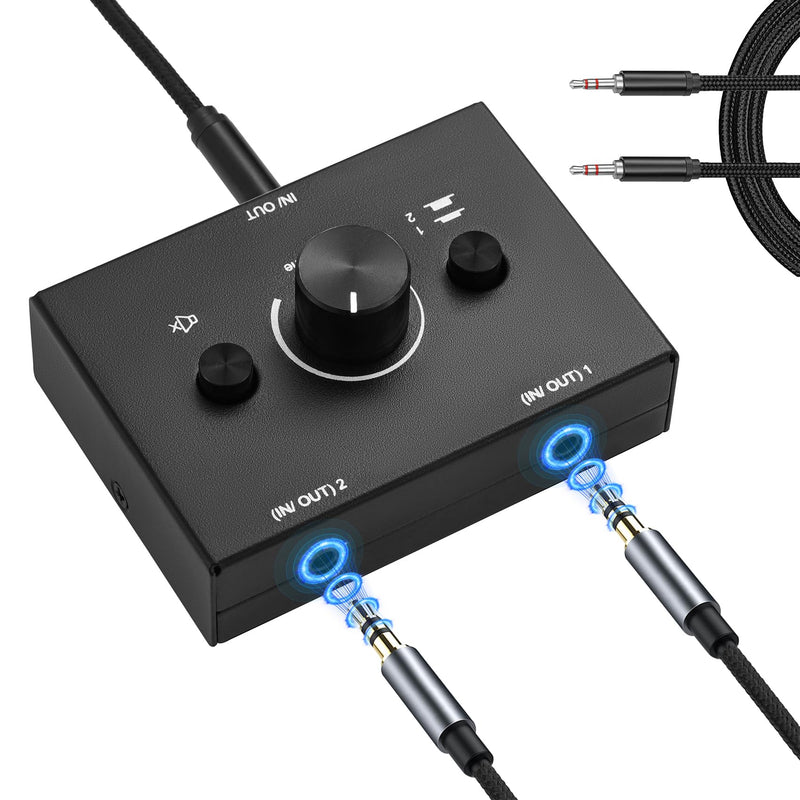 3.5mm Stereo Audio Switch Audio Switcher Passive Speaker Headphone Manual Selector Splitter Box Audio Sharing 2 Port Black