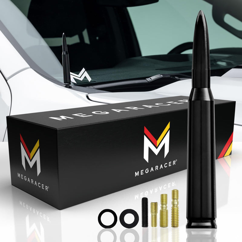 Universal 50 Cal Bullet Antenna Car SUV Truck: Ford F150 Chevy Silverado Dodge Ram GMC Sierra 1500 Jeep Wrangler Tundra, Antena para Carro, Short Antenna Topper Replacement Accessories, 5.5 Inch Black