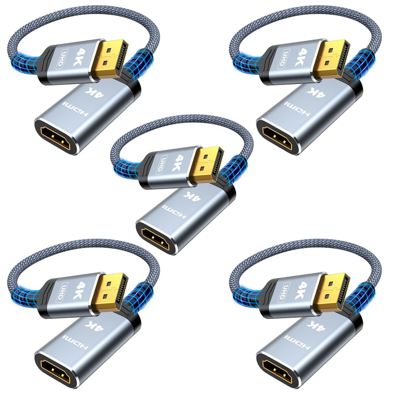 Highwings 4K DisplayPort to HDMI Adapter 5 Pack, Uni-Directional DP to HDMI | DP 1.2 Computer to HDMI 2.0 Screen, Display Port to HDMI Adapter (Male to Female) SR Anti-Break for Dell HP AMD, Passive Grey 4K 30Hz-5 Pack