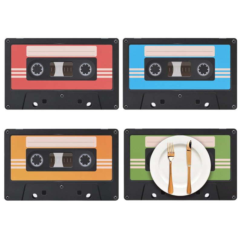 [AUSTRALIA] - 48 Pack Cassette Paper Placemats 80s Party Decorative Place Mats Cassette Hip Hop Party Table Mats for Retro 70s 80s 90s Theme Birthday Anniversary Music Party Supplies Table Decorations 