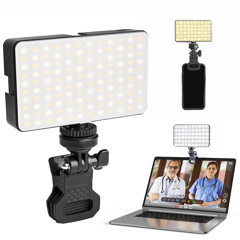 Zomei 98 LED High Power Rechargeable Clip Fill Video Conference Light with Front & Back Clip, Adjusted 3 Light Modes for Phone, iPhone, Android, Tablet, Laptop, for Vlog,TikTok,Makeup, Selfie