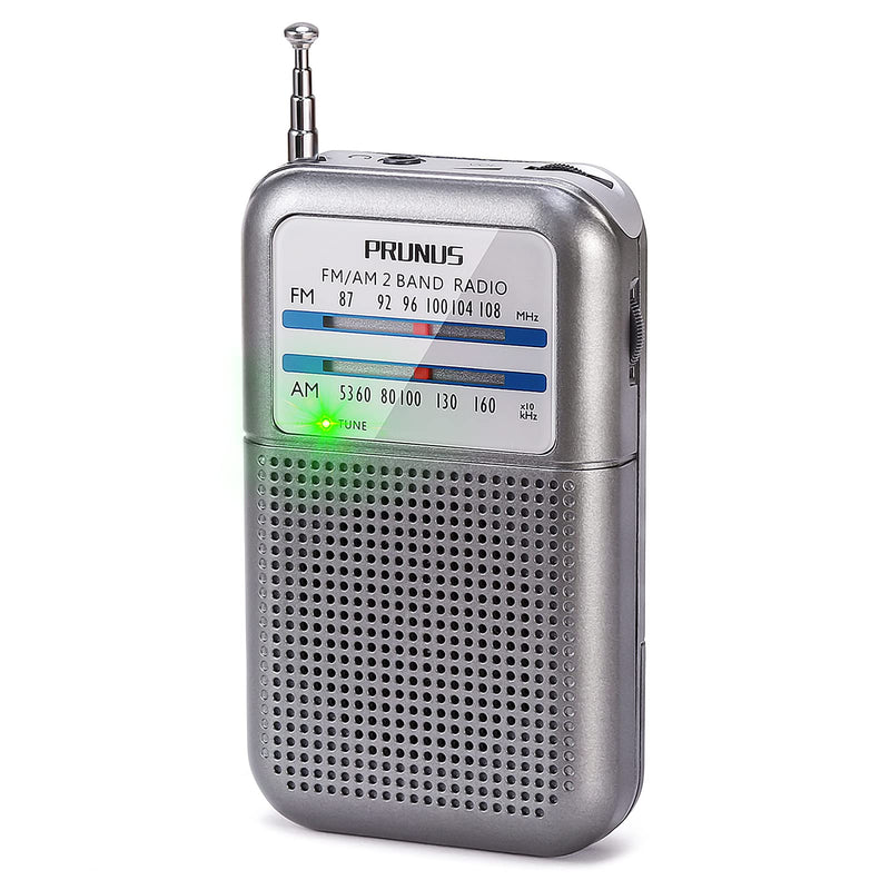 [AUSTRALIA] - Pocket AM FM Radio Portable, Mini Transistor Radio with Excellent Reception, Tuning Knob with Signal Indicator, AAA Battery Operated for Walking and Jogging, DE333 by PRUNUS Silver01 