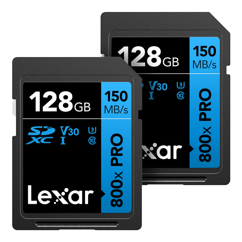 Lexar 128GB (2-Pack) High-Performance 800x PRO SDXC UHS-I Memory Card, C10, U3, V30, 4K UHD Video, Up to 150MB/s Read, for Point-and-Shoot & Mid-Range DSLR Cameras, HD Camcorders (LSD0800P128G-B2NNU) 2-Pack