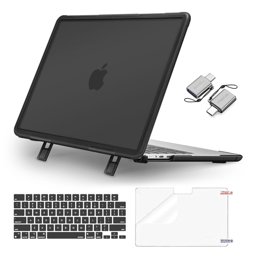 MOSISO Compatible with MacBook Air 13.6 inch Case 2022-2024 M3 A3113 M2 A2681 Touch ID, Heavy Duty Shockproof Plastic Hard Case with Fold Kickstand&Keyboard Cover&Screen Protector&Type C, Black