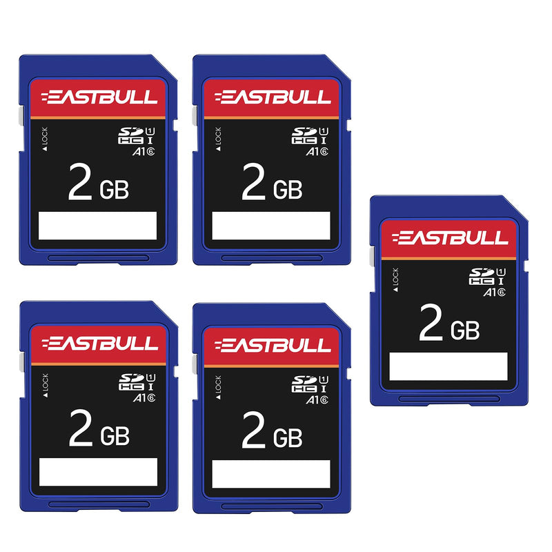 [AUSTRALIA] - EASTBULL 5-Pack of SD Card 2GB Class 6 SD Card U1 V30 SDHC Memory Card 5-Pack for Camera, Full HD Video, with 5 Mini Cases (2 GB, 5 Pack) SD 2GB U1 5Units 
