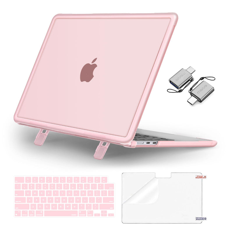 MOSISO Compatible with MacBook Air 13.6 inch Case 2022-2024 M3 A3113 M2 A2681 Touch ID, Heavy Duty Shockproof Plastic Hard Case with Fold Kickstand&Keyboard Cover&Screen Protector&Type C, Pink