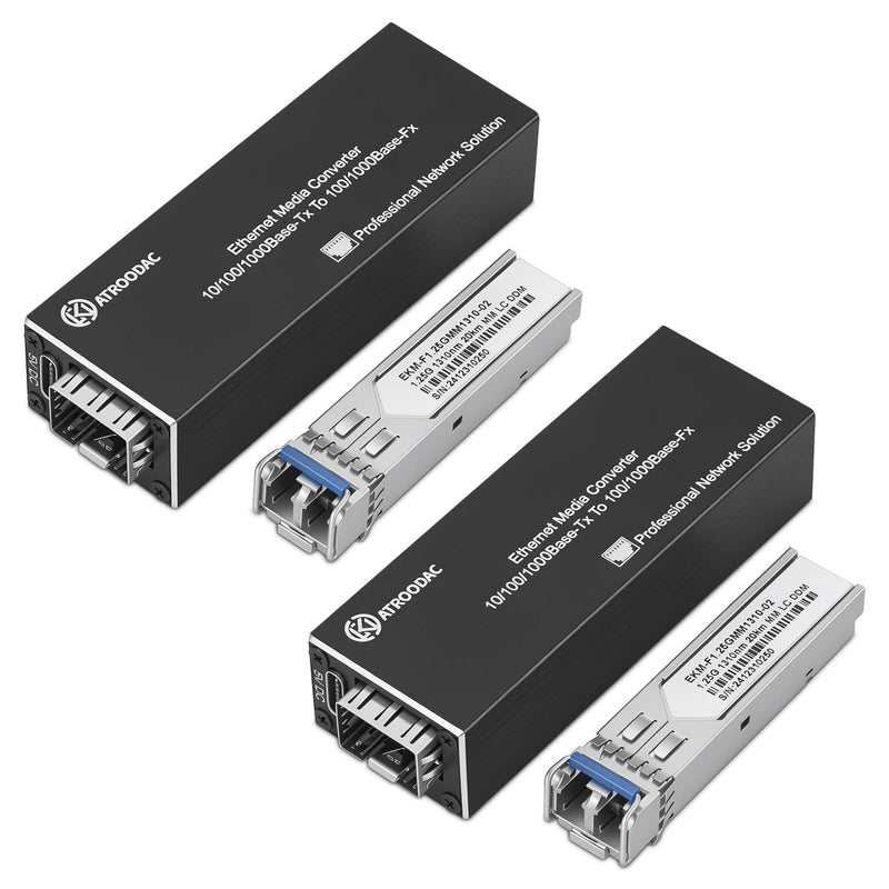 A Pair Mini Gigabit Single Mode Fiber Media Converter, PoE Powered | With 2 PCS 1.25G SFP LX Transceiver Modules, Fiber to Ethernet Converter, Gigabit RJ45 to SFP Slot, 1310nm, SMF, up to 20KM x2 Sfp to Rj45+20KM LC Dual Port SMF