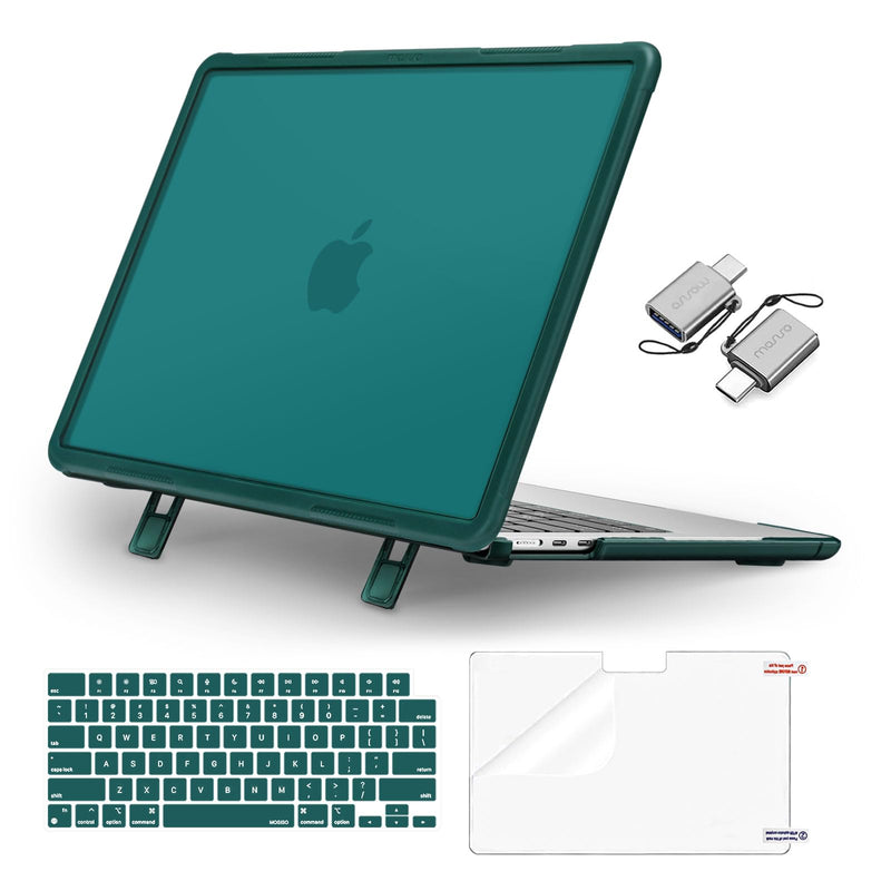 MOSISO Compatible with MacBook Air 13.6 inch Case 2022-2024 M3 A3113 M2 A2681 Touch ID, Heavy Duty Shockproof Plastic Hard Case with Fold Kickstand&Keyboard Cover&Screen Protector&Type C, Teal Green