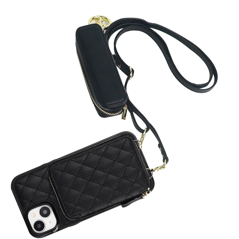 Bocasal A Stylish Crossbody Wallet Case for iPhone 15 Plus + A Leather Lipstick Case Holder