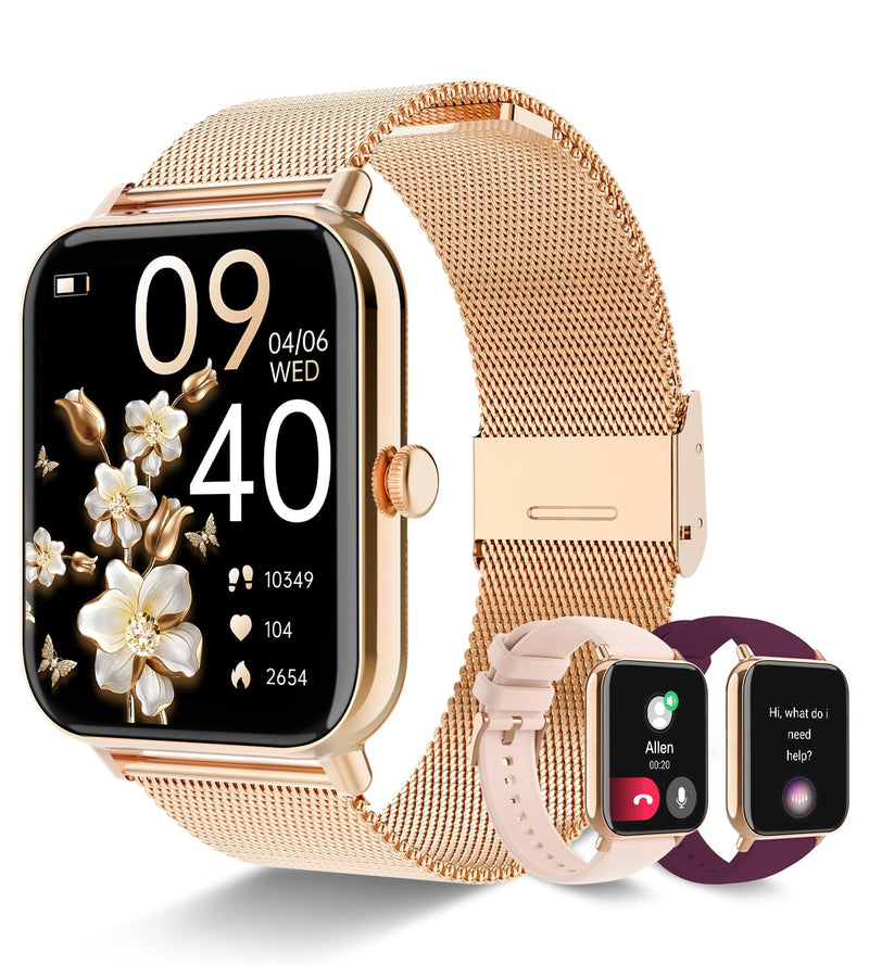Smart Watch for Women, Answer/Make Call, 1.85'' AMOLED Ultra-Clear Screen | Fitness Tracker with Heart Rate/Sleep/SpO2 Monitor, Smartwatch for iPhone/Android, 120+ Sport Modes, Waterproof(Rose Gold)