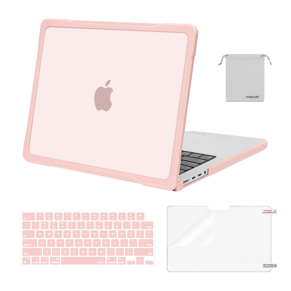 MOSISO Compatible with MacBook Pro 14 inch Case 2024-2021 Release M3 A2918 A2992 M2 A2779 M1 A2442, Soft TPU Bumper Plastic Anti-scratch Hard Shell&Keyboard Skin&Screen Protector&Pouch, Pink