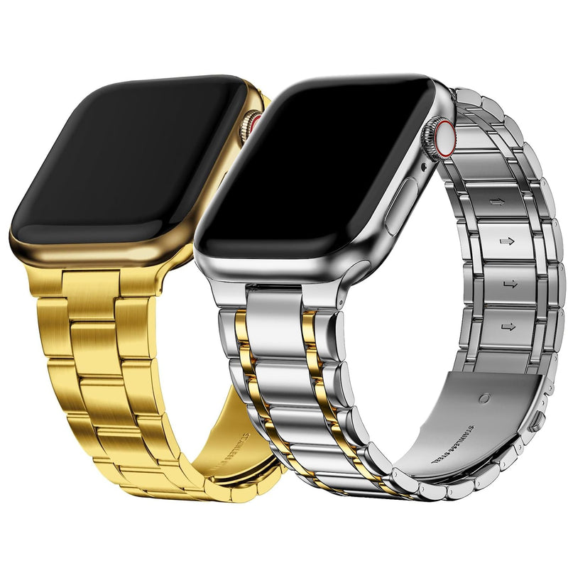 Fullmosa Compatible Stainless Steel No tools needed Apple Watch Band 41mm/40mm/38mm Gold with Case & Compatible Metal iWatch Band witah case 41mm/40mm/38mm,Silver with Gold