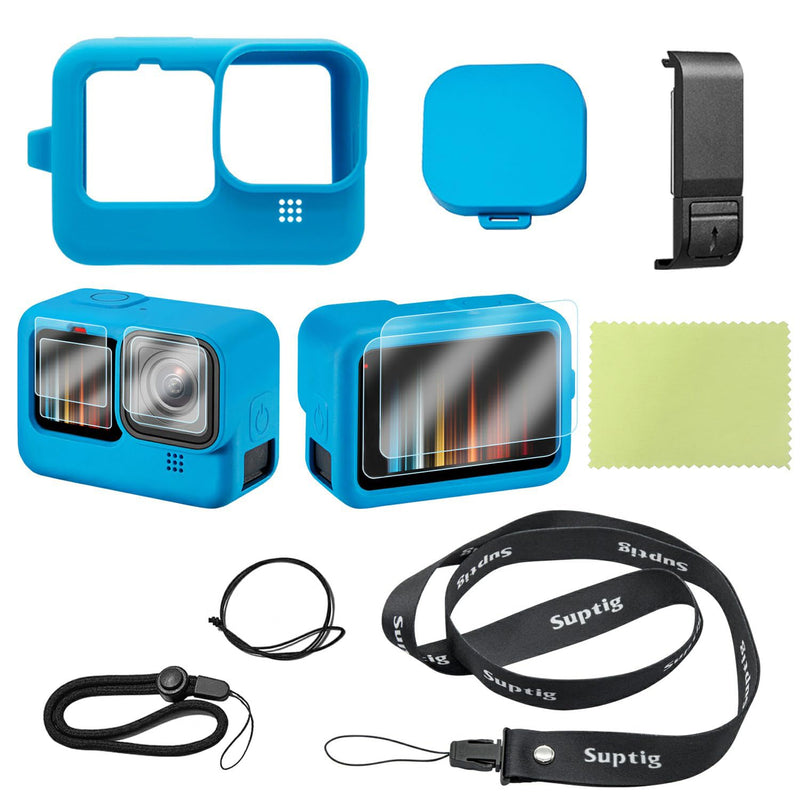 Suptig Protective Case, Silicone Case Compatible for Gopro Hero 12/ Hero 11/ Hero 10/Hero 9 Black (Blue), RSX-428 Blue