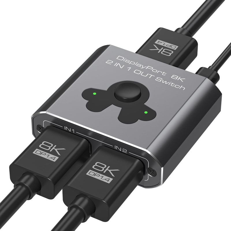 [AUSTRALIA] - Displayport Switch 2 in 1 Out 8K60Hz 4K144Hz DP 1.4 Switcher Compatible with TVs Monitors Laptops PCs Projectors etc (Unidirectional) Unidirectional 