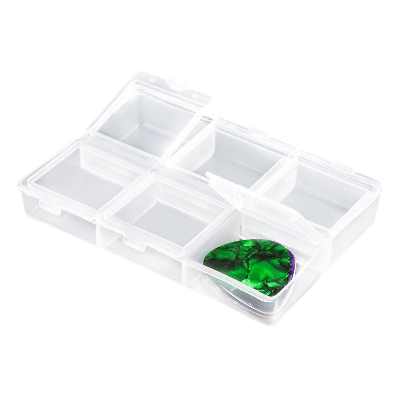Guitar Pick Case, Clear 6-Grid Guitar Pick Holder Guitar Pick Storage Box 60 Capacity Guitar Pick Display Case for Guitar Players Lovers, Only Storage Box