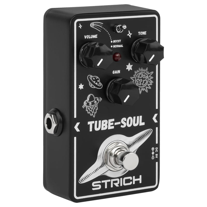 STRICH TUBE SOUL Tube Overdrive Distortion Pedal for Electric Guitar, Compact Mini Single Unit, True Bypass, 3 Control Knobs, Volume, Tone, Gain, Dual Modes, Boost, Normal, 9V DC, Black and White Black and White Overdrive Distortion