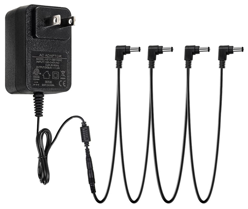 STRICH SPA-10 Guitar Pedal Power Supply Adapter (1000mA -1A) AC 9V, Compatible for Guitar Pedal Bass Effect Pedal Board (Tip Negative), 4 Way Daisy Chain Cables