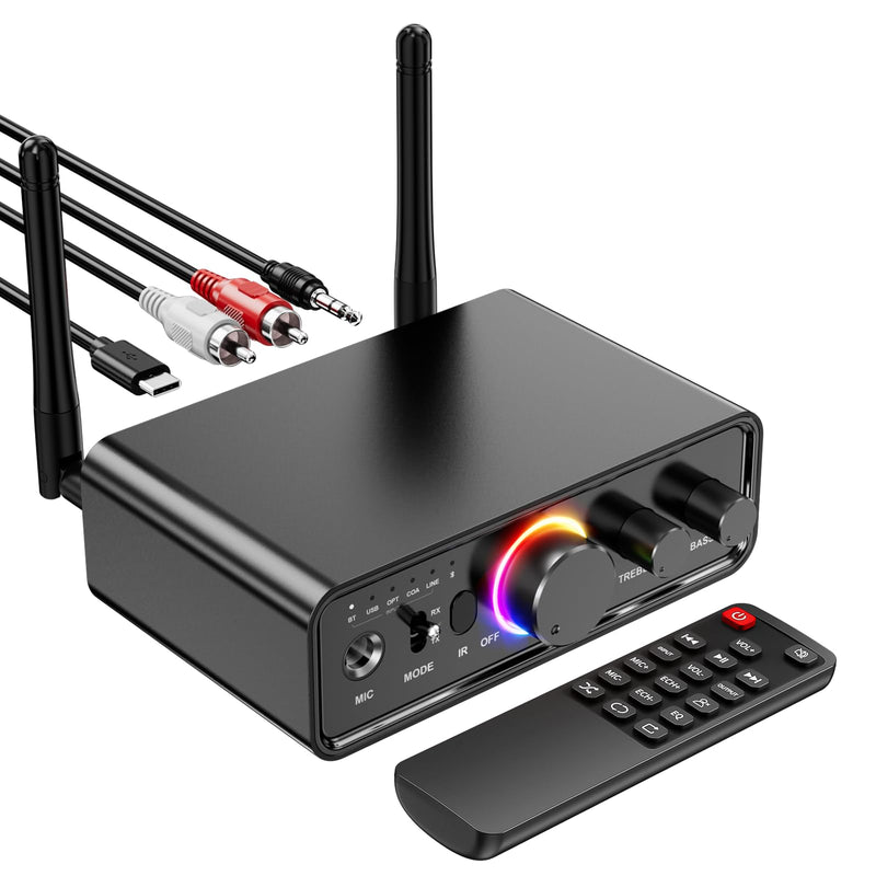 Upgraded M18 Bluetooth 5.3 Audio Receiver Transmitter for Home Stereo TV, HiFi Wireless Bluetooth Low Latency Audio Adapter, Supports USB, RCA, 3.5 mm AUX, DAC, Coaxial, Optical Input/Output