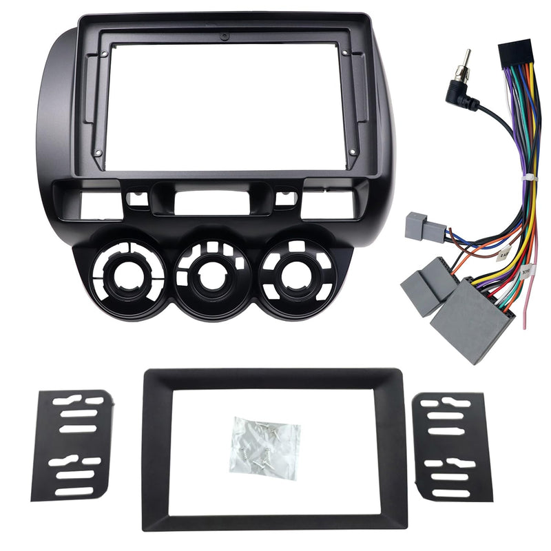 Stereo Bezel for Honda Fit 2007-2008 (American Version) Dash Installation Mount Trim Kit Fits 9" and Double Din Radio with Wiring Harness