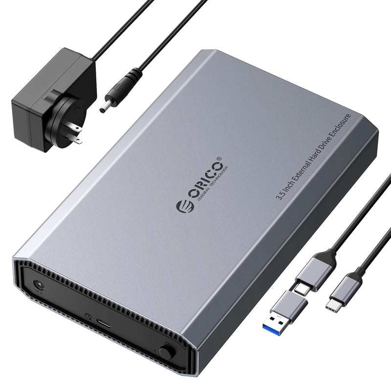 ORICO Aluminum 3.5 Hard Drive Enclosure with USB 3.2 Gen 2 6Gbps Transfer Speed, Fit for 3.5/2.5 Inch SATA HDD SSD Up to 20TB, USB C to USB C/A 2 in 1 Cable Compatible with MacBook Windows(DD35-C3)