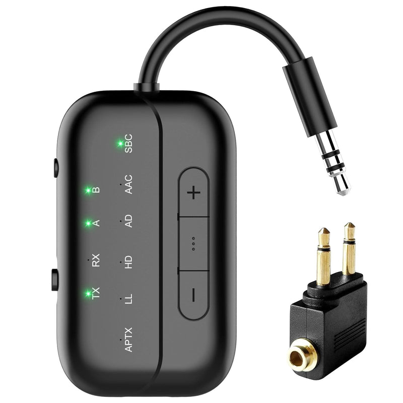 2024 Upgraded Pro Bluetooth Transmitter Receiver,2-in-1 Airplane Bluetooth 5.4 Adapter for Flight,TV,PC,Gym,Switch,Supports to 2 AirPods/Headphones;Bluetooth Receiver for Car/Home Stereo Black