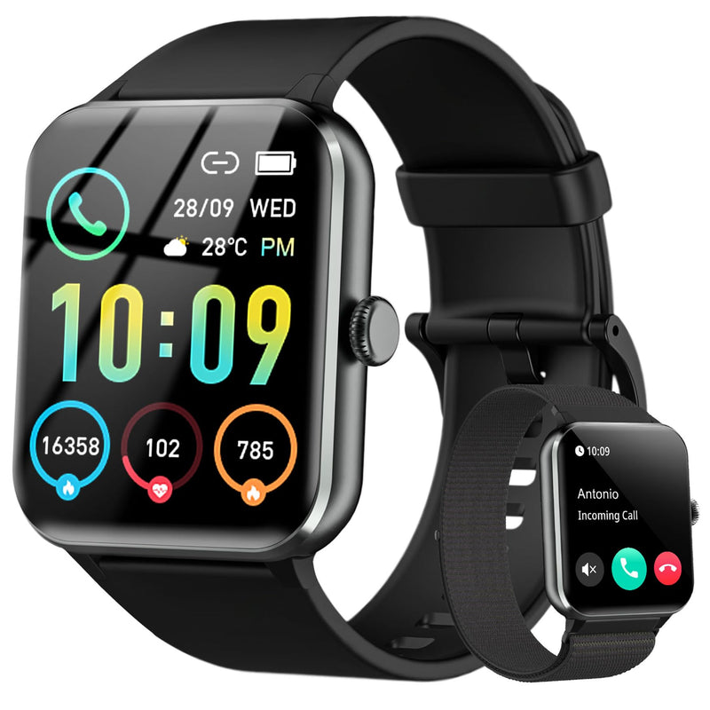 Smart Watch(Answer/Make Call), 1.85" Smartwatch for Men Women, 100+ Sport Modes, Pedometer, IP68 Waterproof Fitness Tracker, Heart Rate/Sleep Monitor, Smart Watches for Android & iOS (2 Straps)
