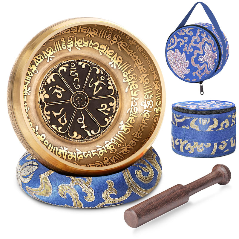 Tibetan Singing Bowls Set, SHANSHUI Meditation Sound Bowl hand Hammered in Nepal For Yoga, Mindfulness, Healing & Chakra Balancing 4 in Blue