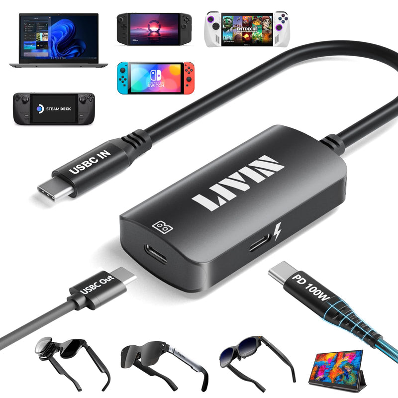 LIVIN 𝟐𝟎𝟐𝟓 𝐔𝐩𝐠𝐫𝐚𝐝𝐞 USB C to Portable Monitor、AR Glasses XREAL One、Air 2 Pro/VITURE Pro/RayNeo Air 2s/Rokid,【4K@60Hz+PD 100W】,USB C to Type C Adapter iPhone15/16、Android、PC、Switch、Steam Deck HCC-2
