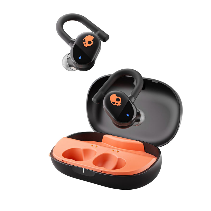 Skullcandy Push Play Active Wireless Earbuds - True Black/Orange | In-Ear Hanger, Bluetooth, Noise Isolating 58 Hours Battery, Sweat and Water Resistant, Microphone, Running Outdoors, Exercise One Size