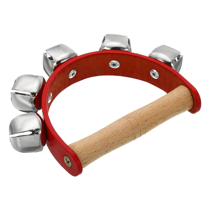 PATIKIL 6pcs Hand Jingle Bells, Hand Bell Handheld Wrist Bells Sleigh Bells Wooden Hand Percussion Instruments Musical with 5 Bells for Music Class Party Christmas, Red 6