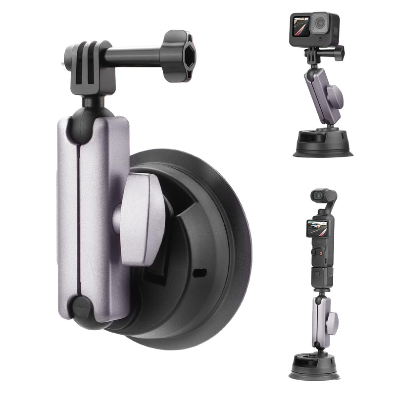 Pocket 3 Suction Cup Mount, Car Mount Windshield and Window Camera Holder for DJI Osmo Pocket 3 2, Action 4, Insta360 X4 X3 Go 3S, GoPro Hero 12 11 10 9 Accessories - Aluminum Alloy Metal