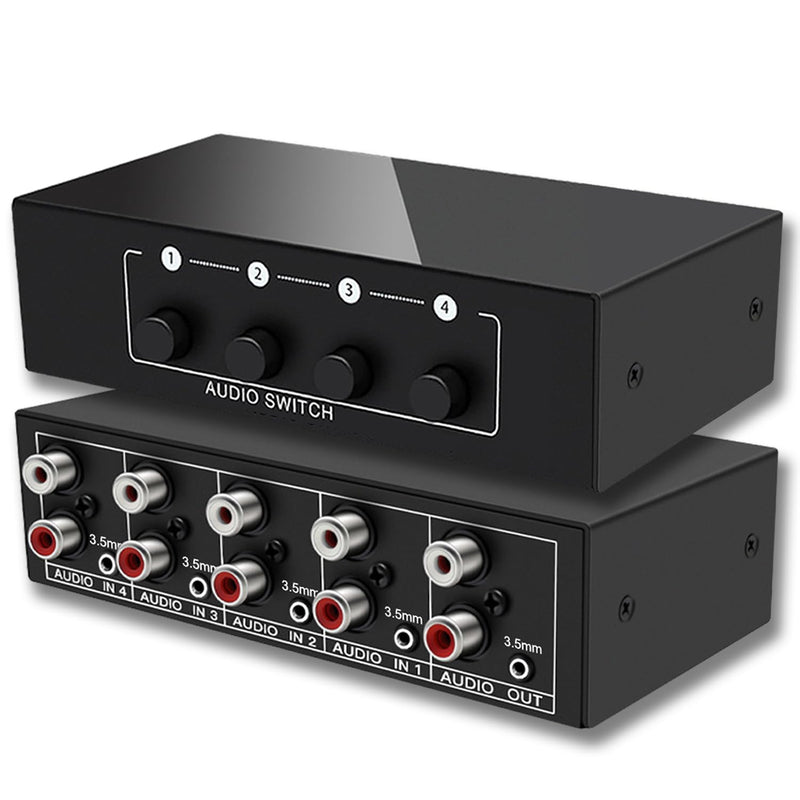 3.5mm Aux + RCA L/R Bi-Directional Stereo Audio Switch 4 in 1 out A/B Analog Audio Switcher Selector
