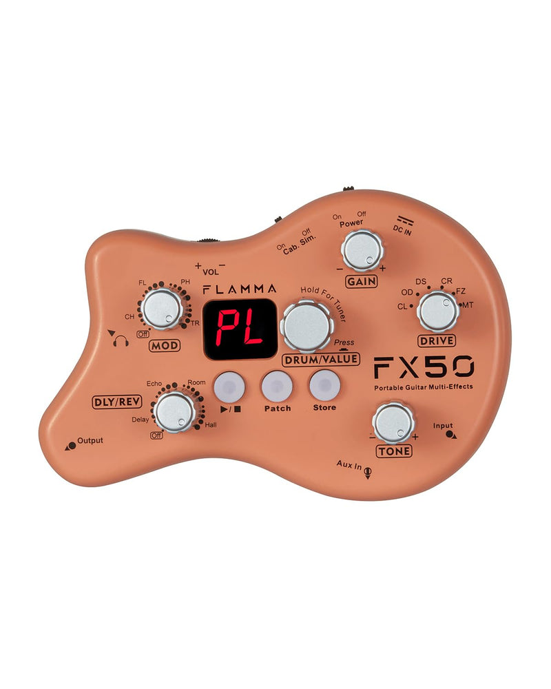 FLAMMA FX50 Practice Guitar Pedal Multi Effects Pedal Mini Portable with 40 Drum Rhythms15 Effects 32 Patches Tuner Function Support Both Corded and Battery Powered FX50 Orange