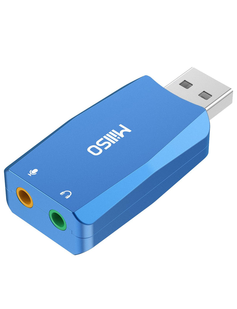 MillSO External USB Sound Card with Internal Recording Function, Portable USB to 3.5mm Audio Jack Adapter for PC, Computer, Recording, Training, Streaming, Podcasting - Blue