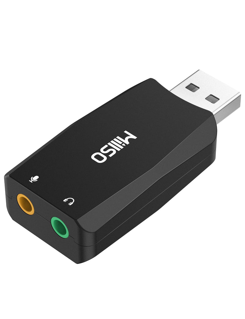 MillSO USB to 3.5mm Audio Jack Adapter [with Internal Recording Function] Portable Computer External USB Sound Card for PC, Recording, Training, Streaming, Podcasting - Black