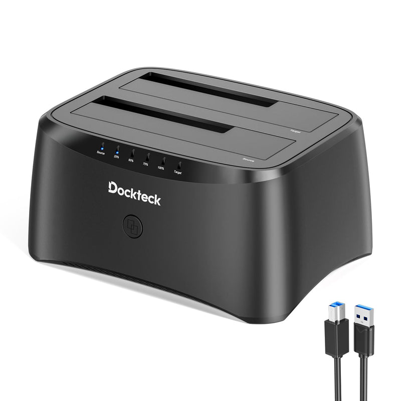 Hard Drive Docking Station, dockteck USB 3.0 to SATA Dual Bay External Hard Drive Enclosure for 3.5 or 2.5 inch SATA HDD SSD with Offline Clone 2 Bay Black
